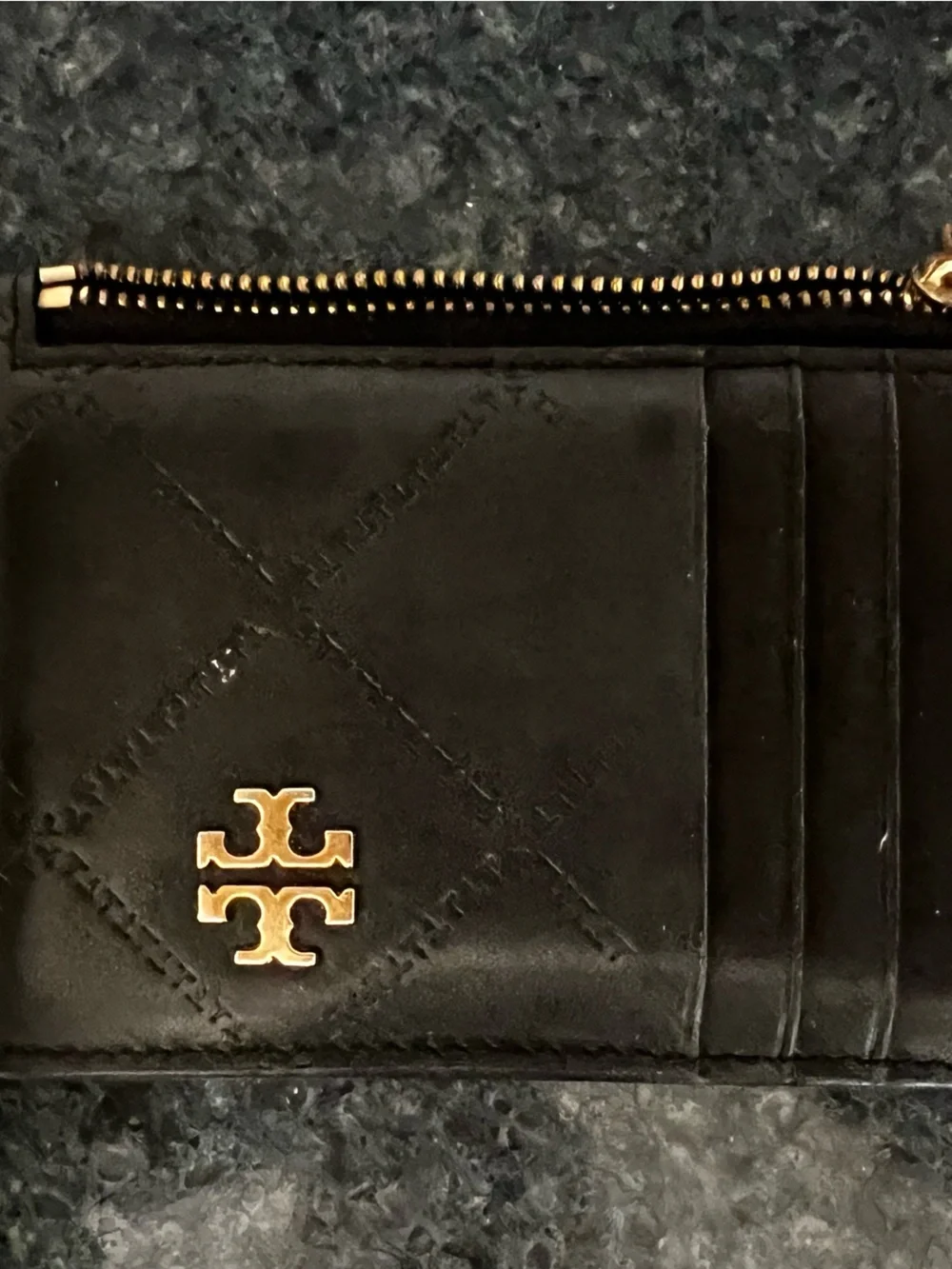 Tory Burch Black Quilted Leather Card holder with Gold Logo